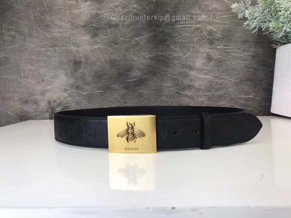 Gucci Signature Leather Belt With Bee Black 38mm